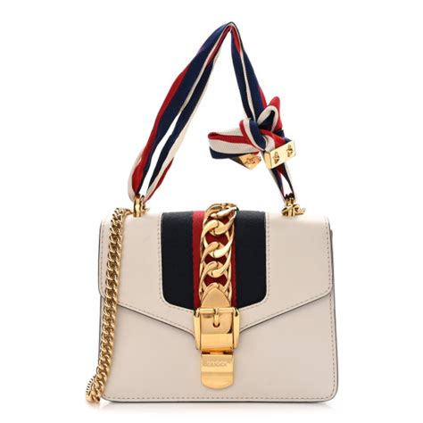 GUCCI Calfskin Mini Sylvie Chain Shoulder Bag White